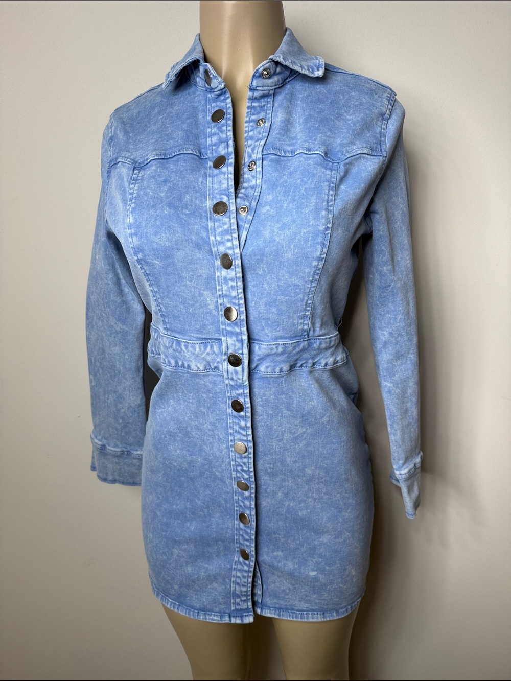 superdown Acid Wash Denim Mini Dress in Light Blue